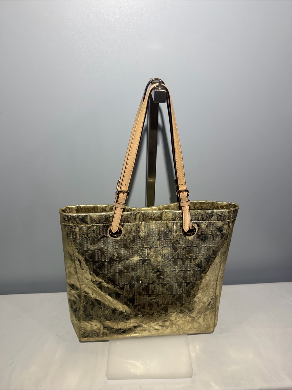 Michael Kors Metallic Gold Tote with Tan Handles